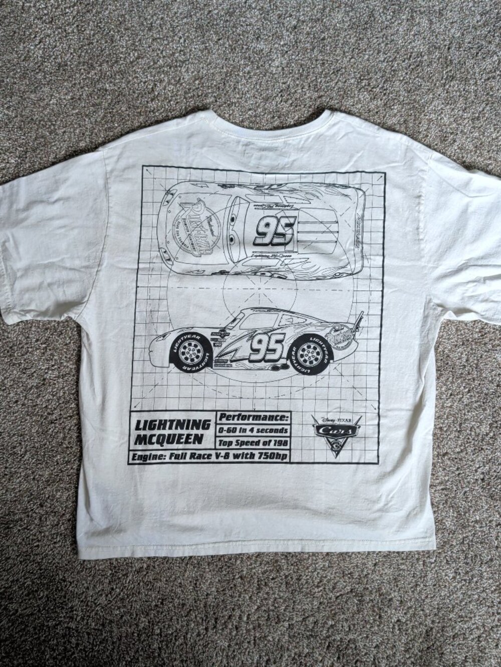 Disney Pixar CARS 3 White Short Sleeve Size XL Lightning McQueen Cartoon Tee